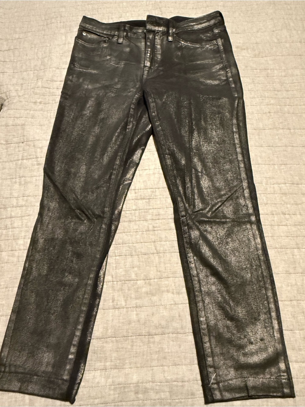 Ralph Lauren Women’s Black Metallic Coated Skinny Jeans, Size 6
